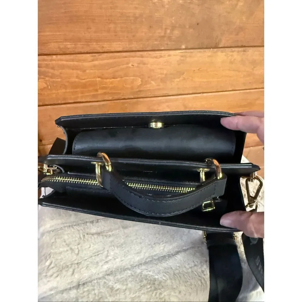 Steve Madden Bevelyn Rhinestone Crystal Logo Crossbody/Tote Black/Gold/Silver